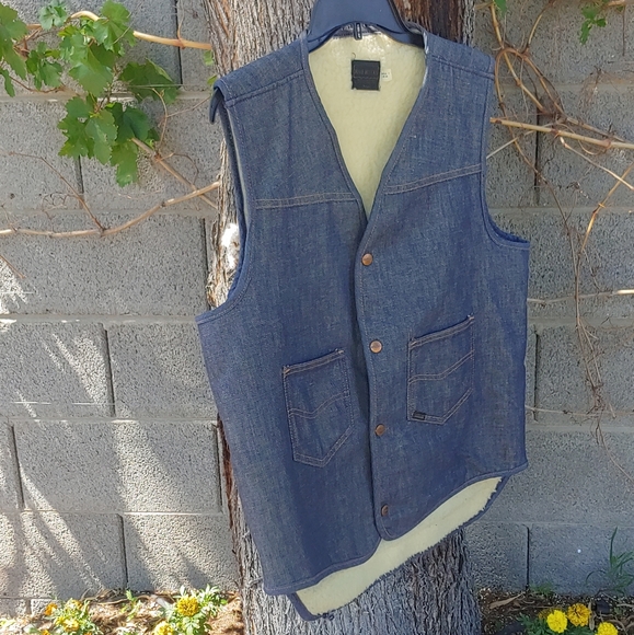 Vtg 70s Mens L-T Vest Sherpa Lined Denim - Picture 3 of 9